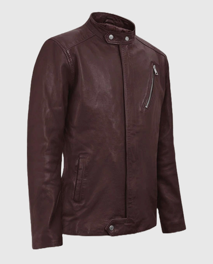 Men's Burgundy Motorad Biker Leather Jacket