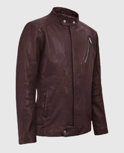Men's Burgundy Motorad Biker Leather Jacket