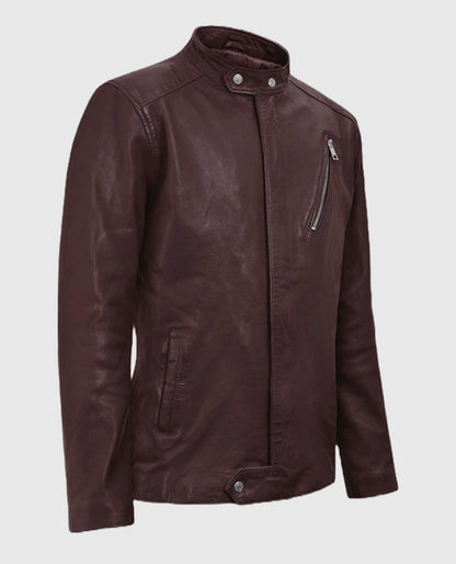 Men's Burgundy Motorad Biker Leather Jacket