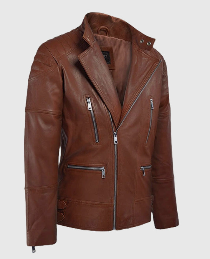 Men's Tan Moto Shotgun Leather Jacket