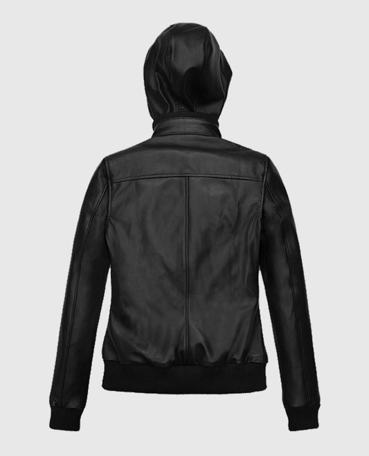 Women's Black Leather Symphony Detachable Hood Jacket