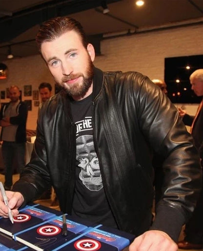 Chris Evans Bomber Leather Jacket