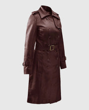 Women's Maroon Trench Soft Wax Halcon Leather Coat