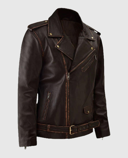 Enforcer Dark Brown Biker Leather Jacket for Men