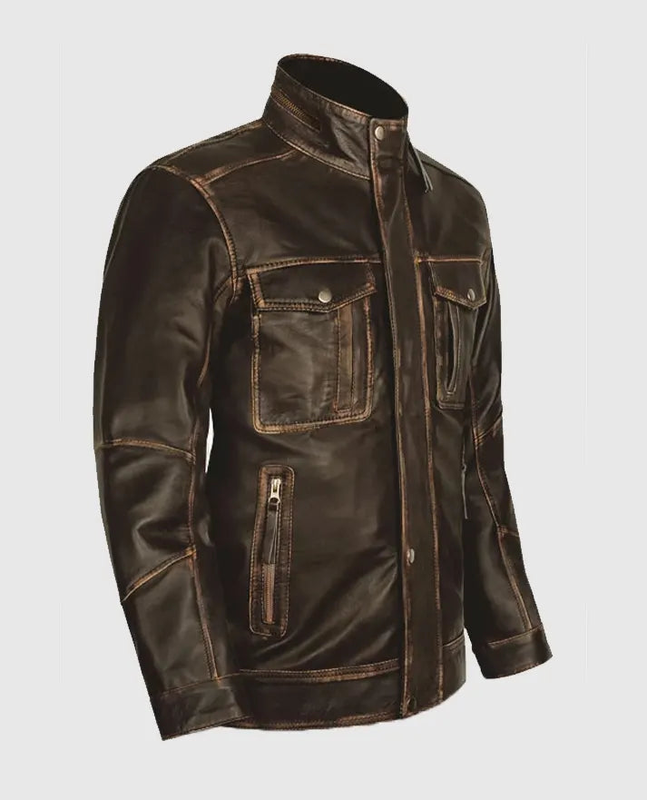 Men's Retro Leather Dark Brown Jacket