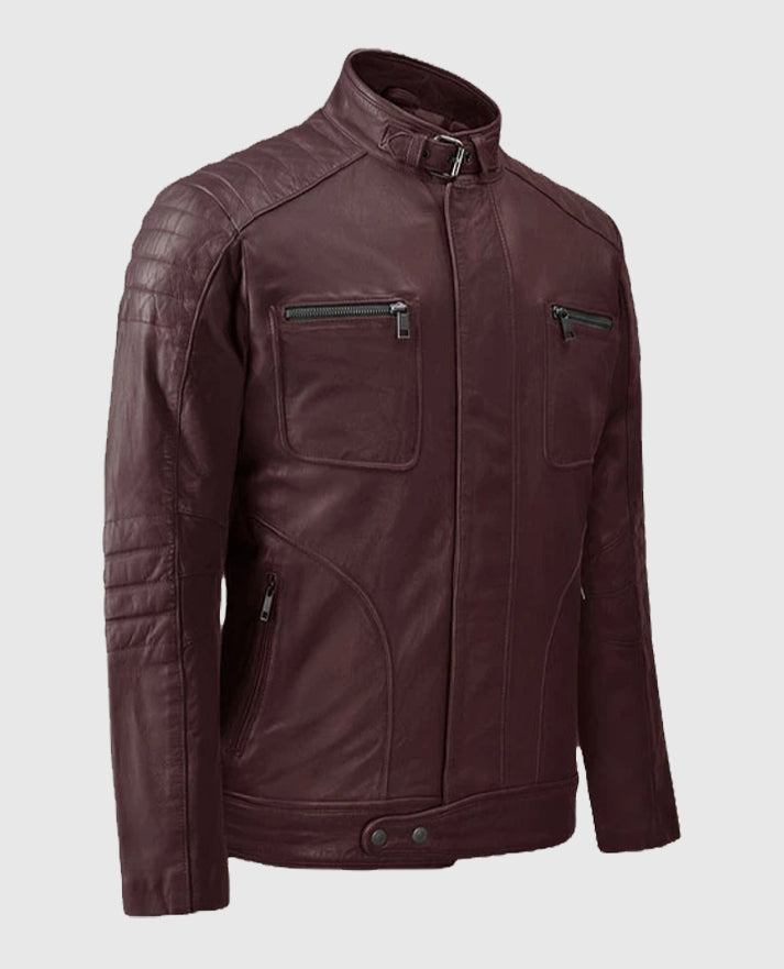 Men's Burgundy Firefly Biker Leather Jacket