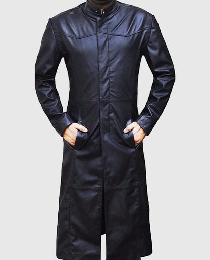Neo Matrix Black Long Leather Trench Coat