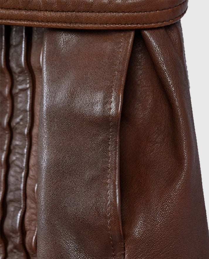 Long Spanish Brown Leather Coat for Women