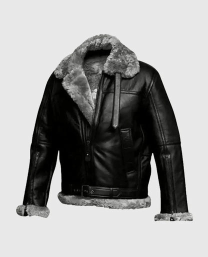 FUR Aviator Flying Pilot Bomber Black Jacket