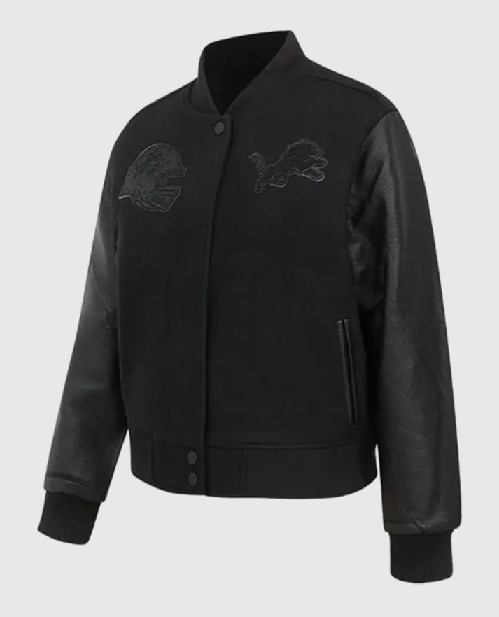 Detroit Lions Triple Black Varsity Wool/Leather Jacket