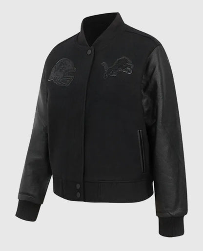 Detroit Lions Triple Black Varsity Wool/Leather Jacket