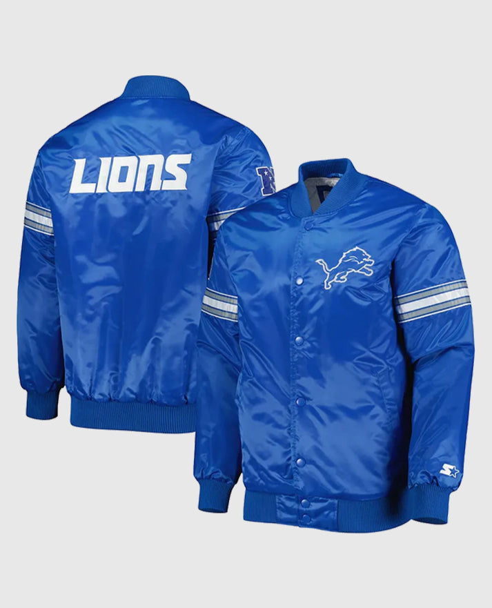 The Pick and Roll Detroit Lions Blue Full-Snap Satin Jacket