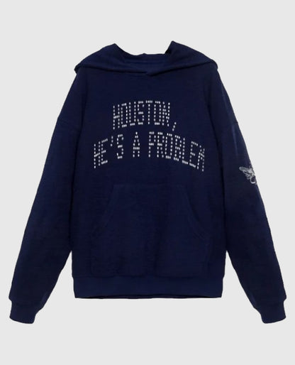 Houston, He's a Problem Racer Navy Blue Hoodie