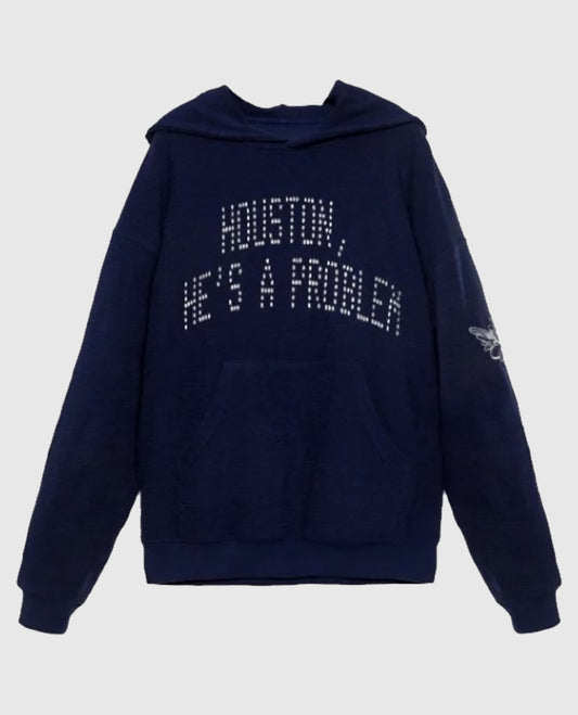 Houston, He's a Problem Racer Navy Blue Hoodie