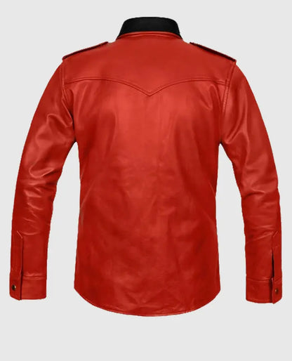 Men's Red Leather Trucker Jacket