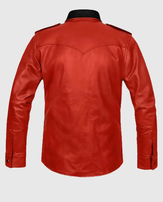 Men's Red Leather Trucker Jacket