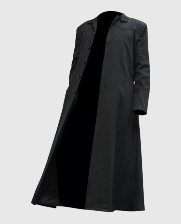 Neo Matrix Black Long Leather Trench Coat