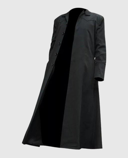 Neo Matrix Black Long Leather Trench Coat
