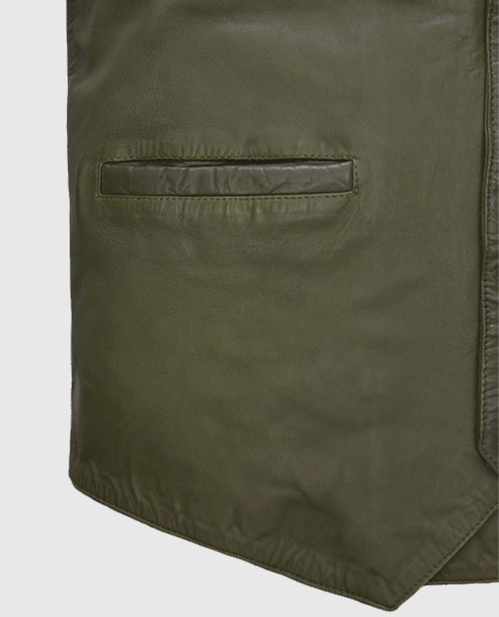 Men's Green Washed and Wax Basicallo Leather Vest