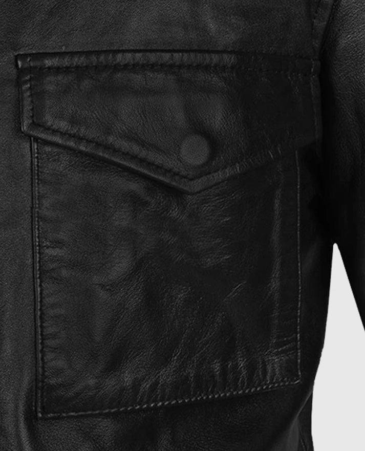 Men's Military M-65 Black Leather Jacket