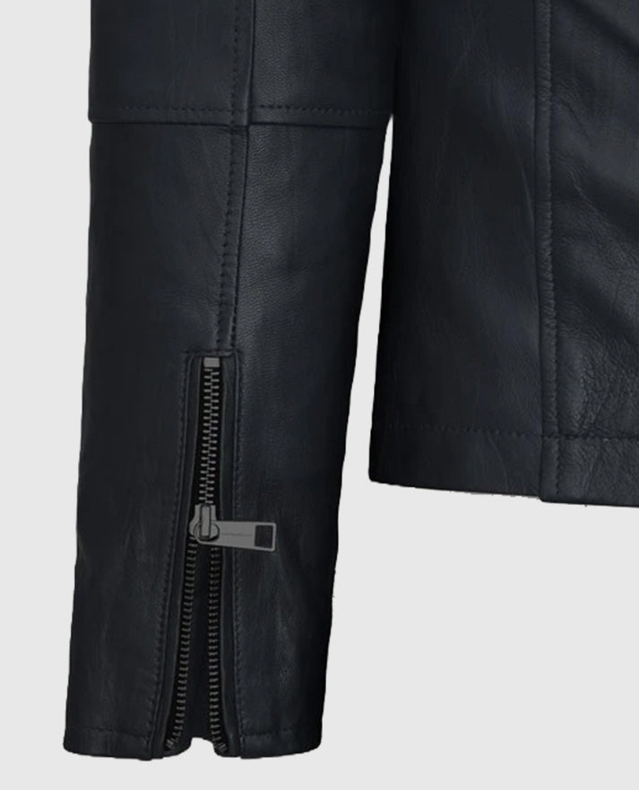 Men's Maven Moto Round Neck Leather Jacket