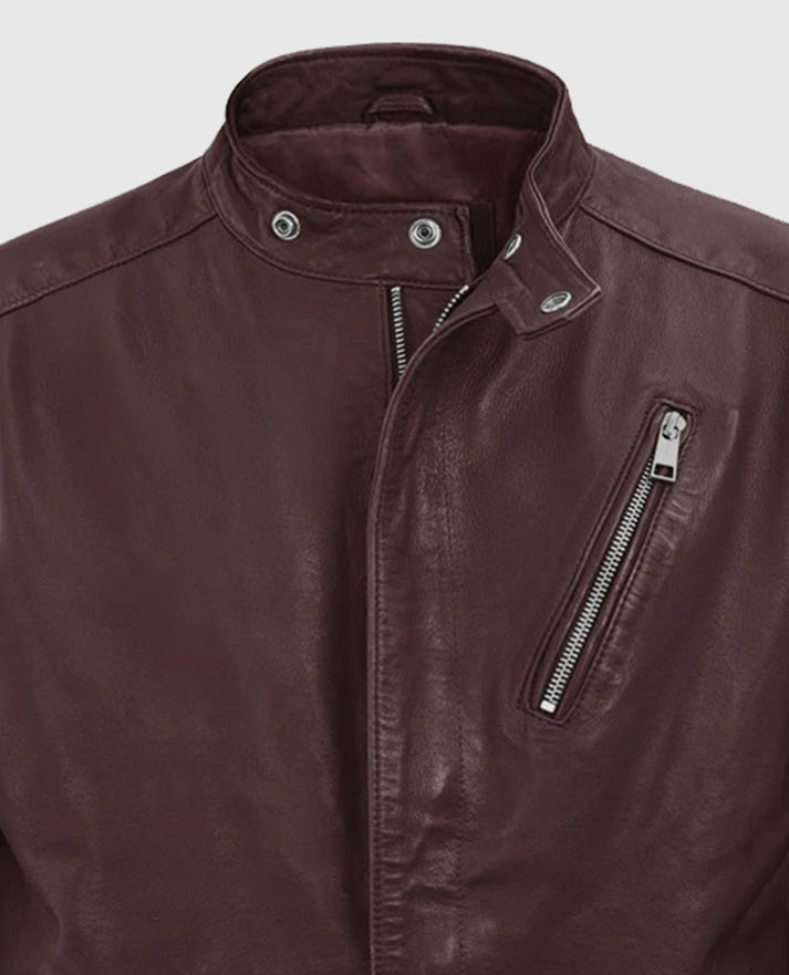 Men's Burgundy Motorad Biker Leather Jacket