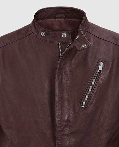 Men's Burgundy Motorad Biker Leather Jacket