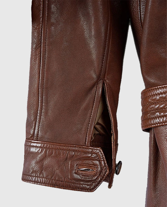 Long Spanish Brown Leather Coat for Women