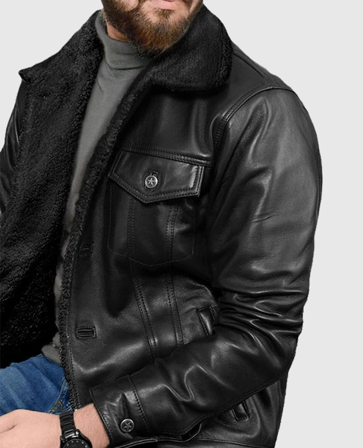 Men's Sherpa Black Leather Jacket