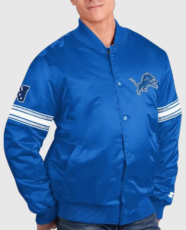 The Pick and Roll Detroit Lions Blue Full-Snap Satin Jacket