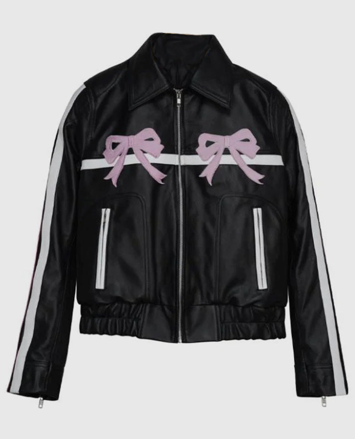 Diddi Moda Ribbon Black Leather Jacket