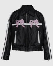Diddi Moda Ribbon Black Leather Jacket