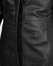 Black Selena Gomez Leather Long Coat