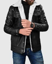 Men's Black Leather Sherpa Leather Jacket