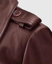 Women's Maroon Trench Soft Wax Halcon Leather Coat