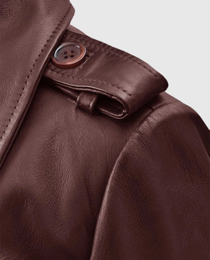 Women's Maroon Trench Soft Wax Halcon Leather Coat