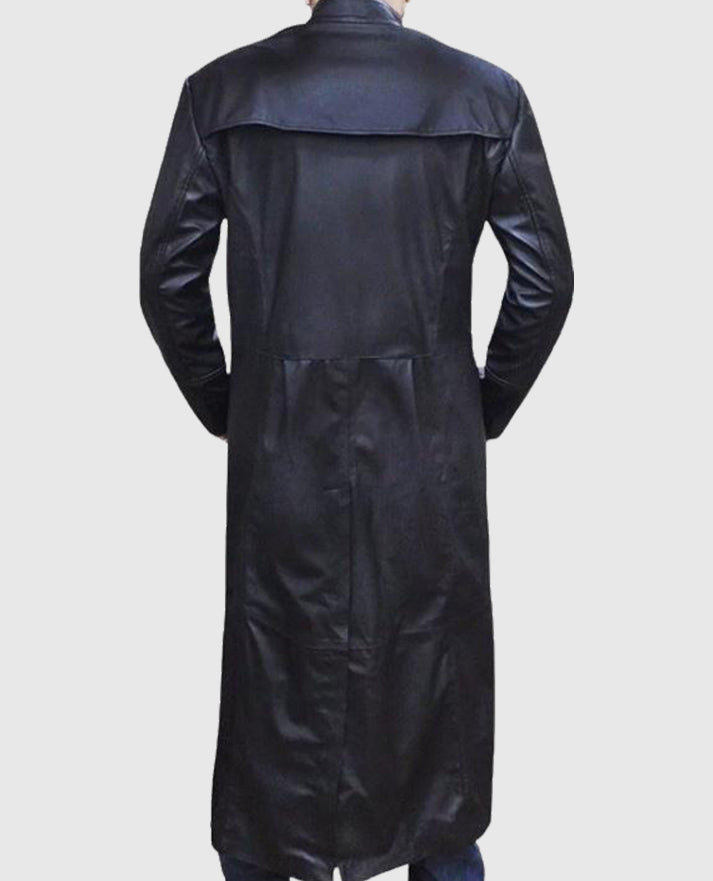 Neo Matrix Black Long Leather Trench Coat