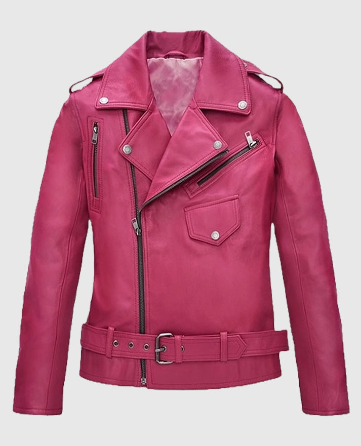 Jessica Alba Pink Biker Leather Jacket