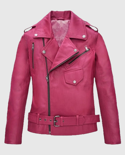 Jessica Alba Pink Biker Leather Jacket