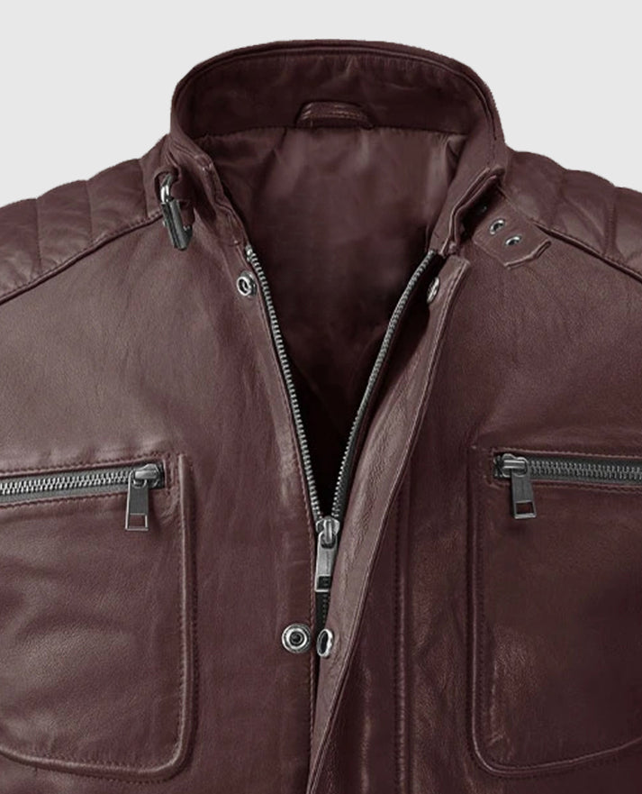 Men's Burgundy Firefly Biker Leather Jacket