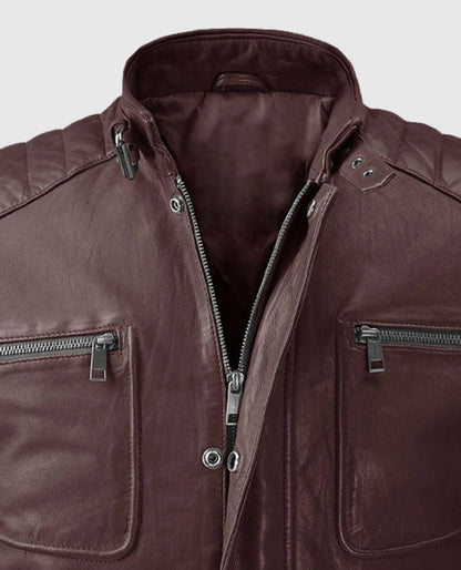 Men's Burgundy Firefly Biker Leather Jacket