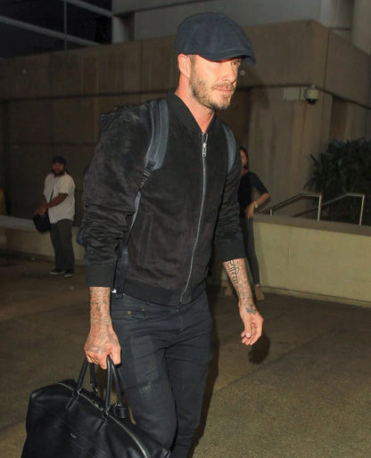 David Beckham Black Suede Leather Jacket