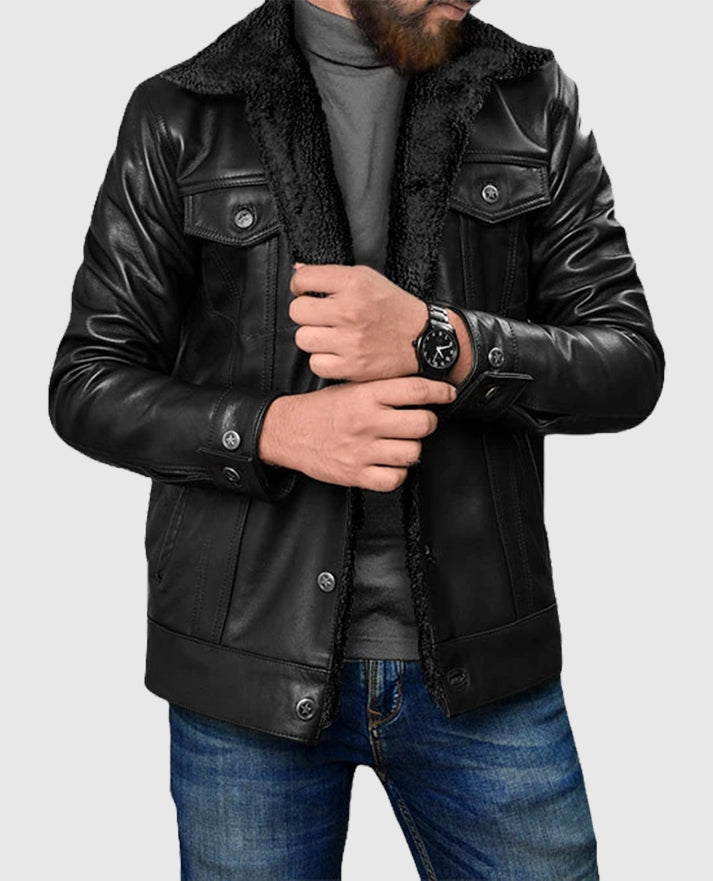 Men's Sherpa Black Leather Jacket