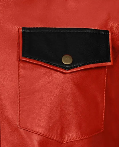 Men's Red Leather Trucker Jacket