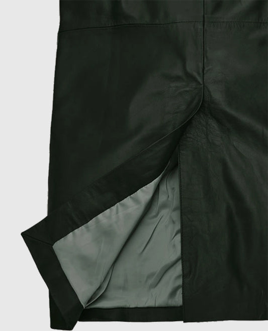 Women's Chelsea Black Leather Long Coat