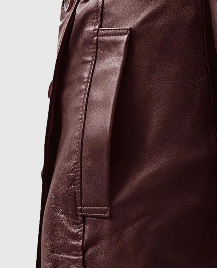 Women's Maroon Trench Soft Wax Halcon Leather Coat