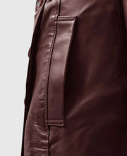 Women's Maroon Trench Soft Wax Halcon Leather Coat