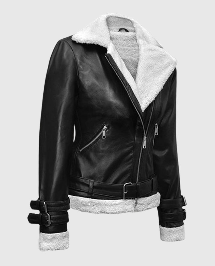 Rita Ora Shearling Black Leather Jacket