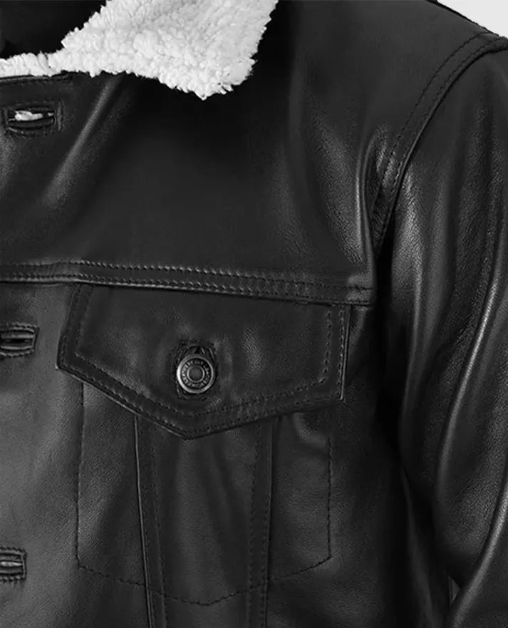 Men's Black Leather Sherpa Leather Jacket