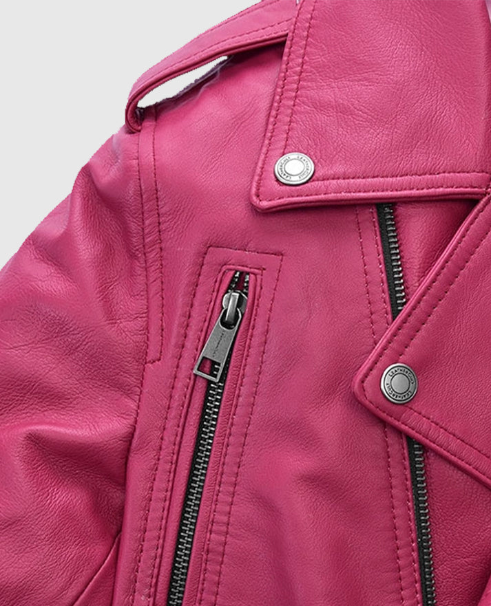 Jessica Alba Pink Biker Leather Jacket